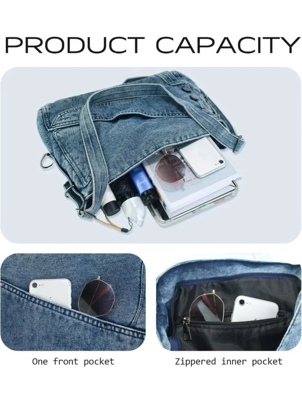 Retro Denim Hobo Bag for Women | Adjustable Strap Large Tote Purse Handbag